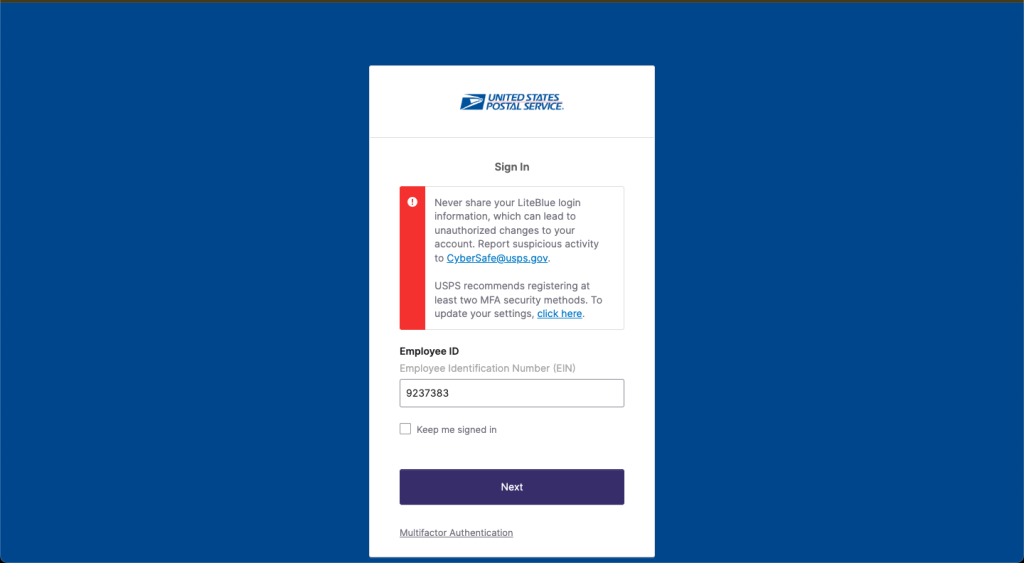 Liteblue login EIN